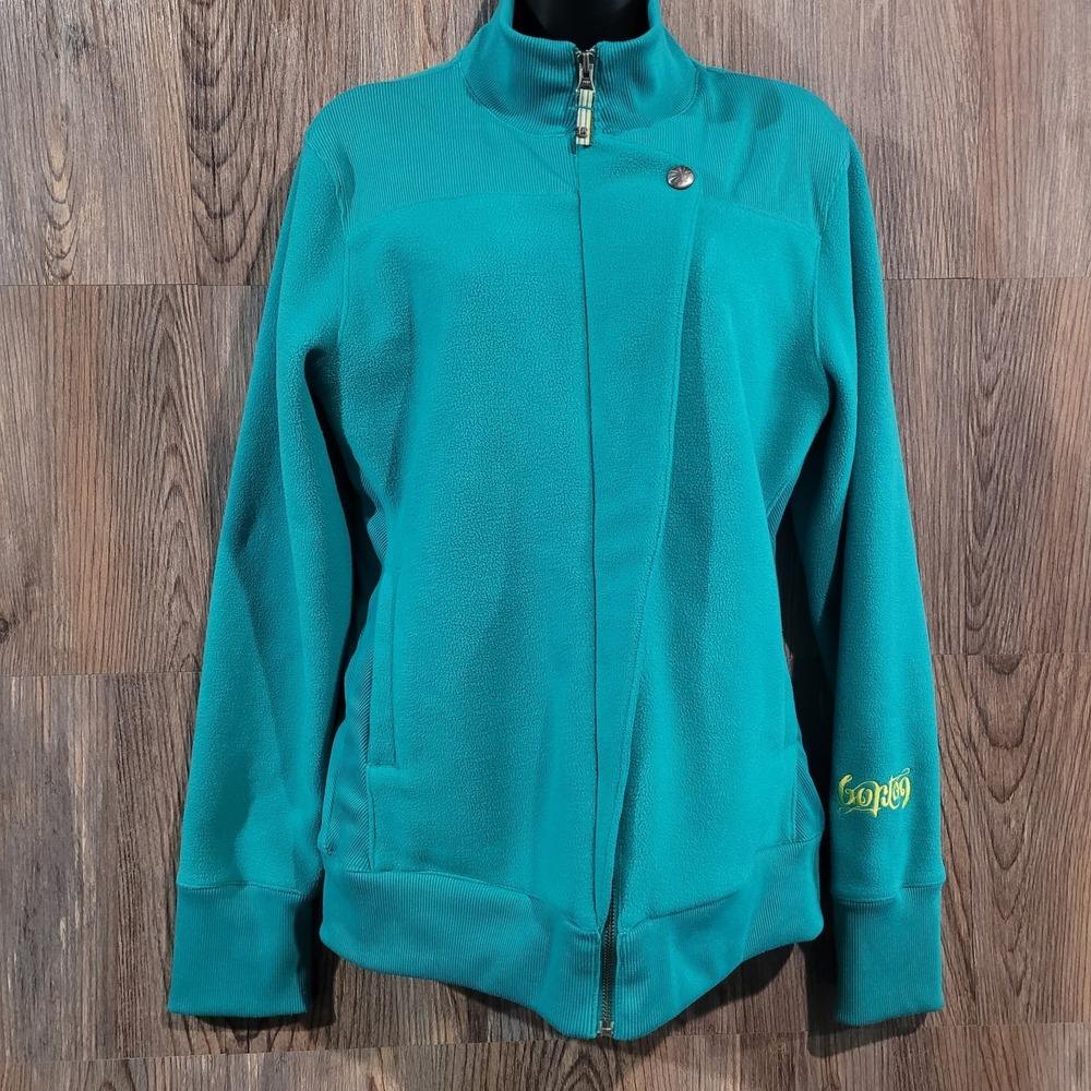 Burton Fleece Jacket Sz L Blue-Green Full Zip Y2K Snowboard Mock Neck Embroidery